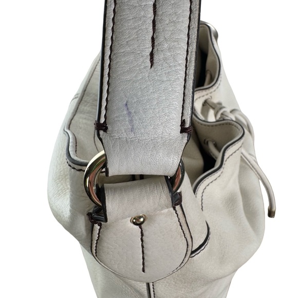 Cole Haan Hobo Leather Handbag White Reily Zip Drawstring Medium Shoulder Purse - Picture 5 of 11